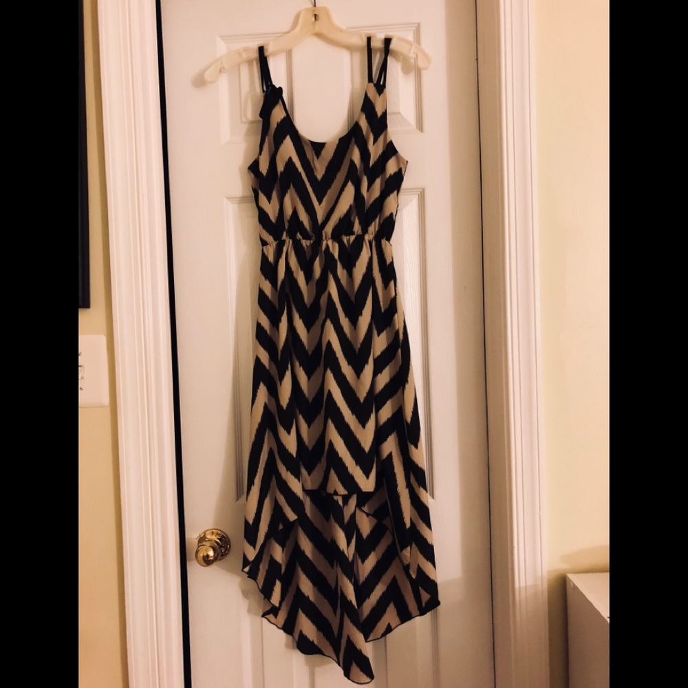 Black and Tan Chevron High to Low Dress